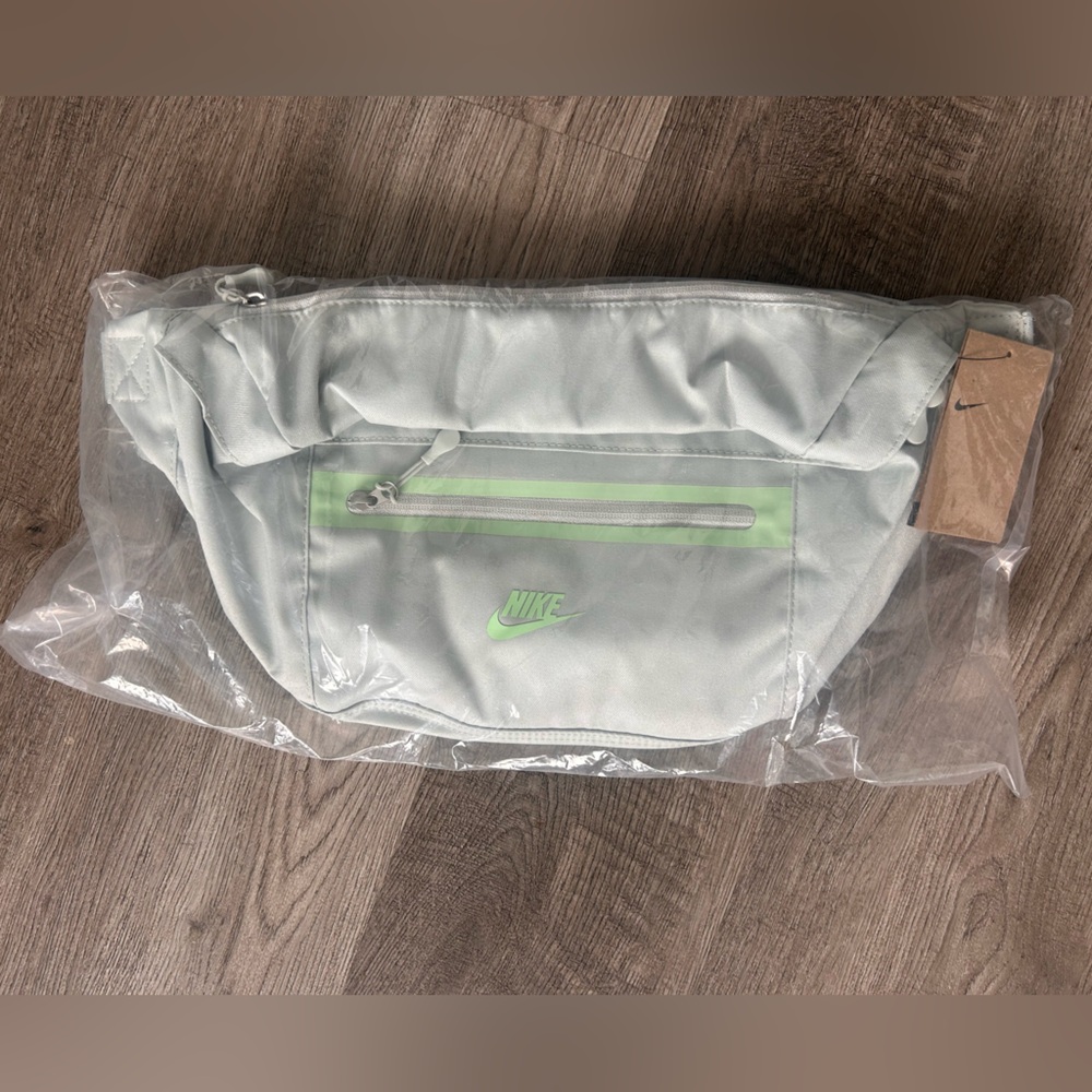 Nike Light Gray Belt Bag with Neon Green Accents